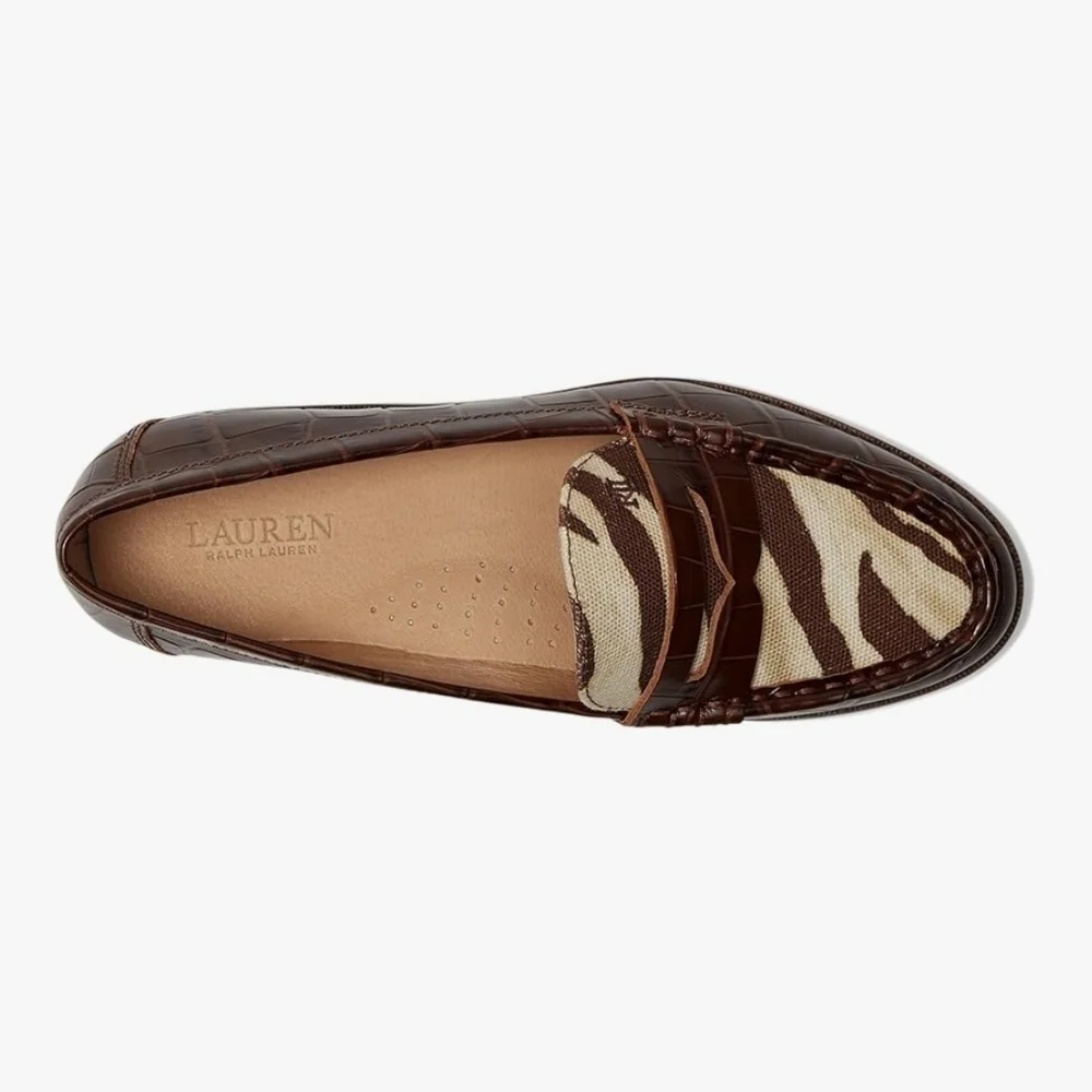 Lauren Ralph Lauren Wynnie Zebra Brown Animal Print Loafers Size 6B NWT Preppy
